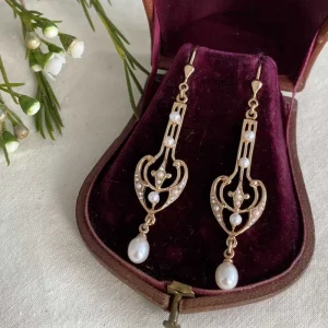 Eindrucksvolle Jugendstil Perlen Ohrringe aus 925 Sterling Silber