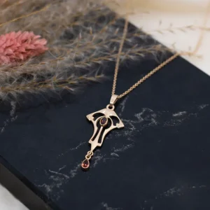 Jugendstilkette mit Granat 925 Silber Roségold vergoldet